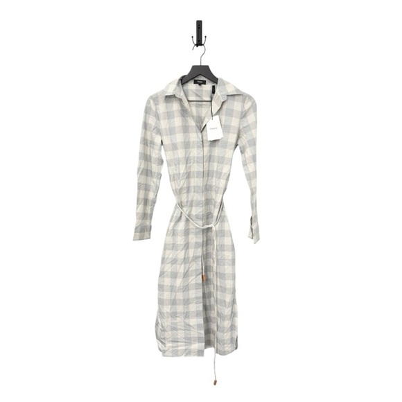 NEW THEORY Belted Shirtdress in Blue Stream Fuji Check - Picture 2 of 2
